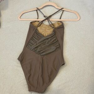 Effie ballet leotard in taupe w/ lower back drape size xs. Excellent condition.